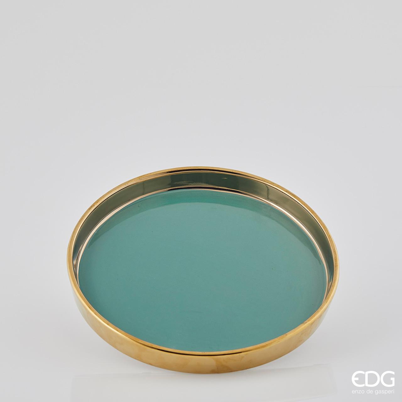 Piatto Decorativo in Ceramica Verde con Bordo Oro EDG Enzo De Gasperi
