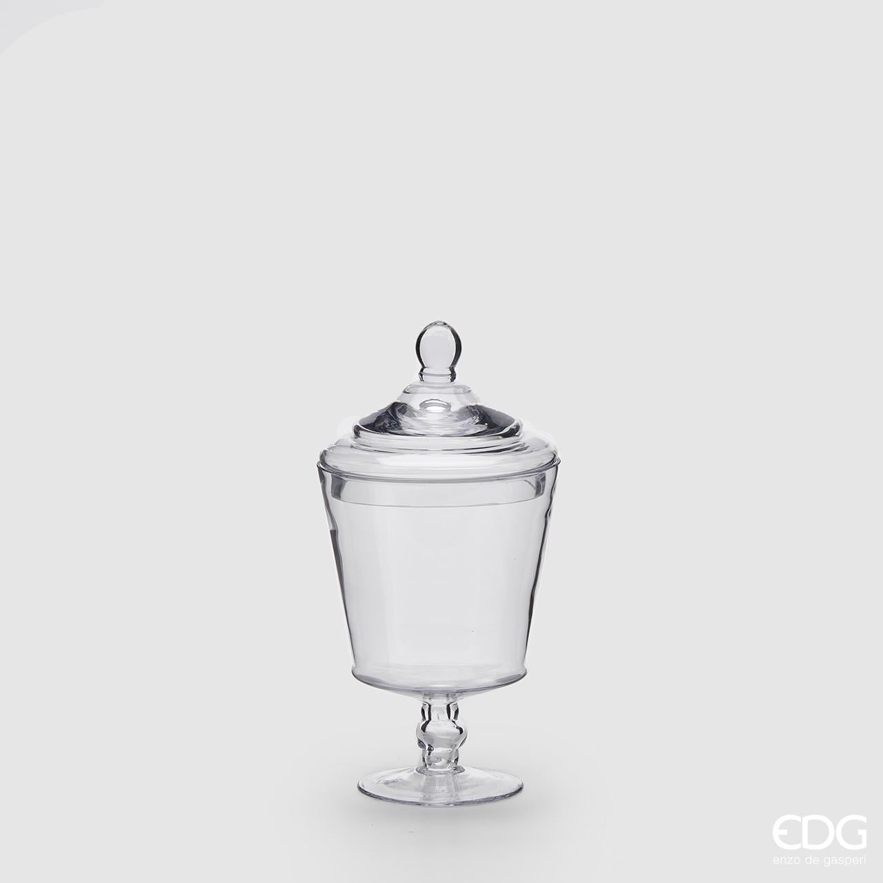 Contenitore svasato in vetro con coperchio H. 31 cm. EDG Enzo De Gasperi