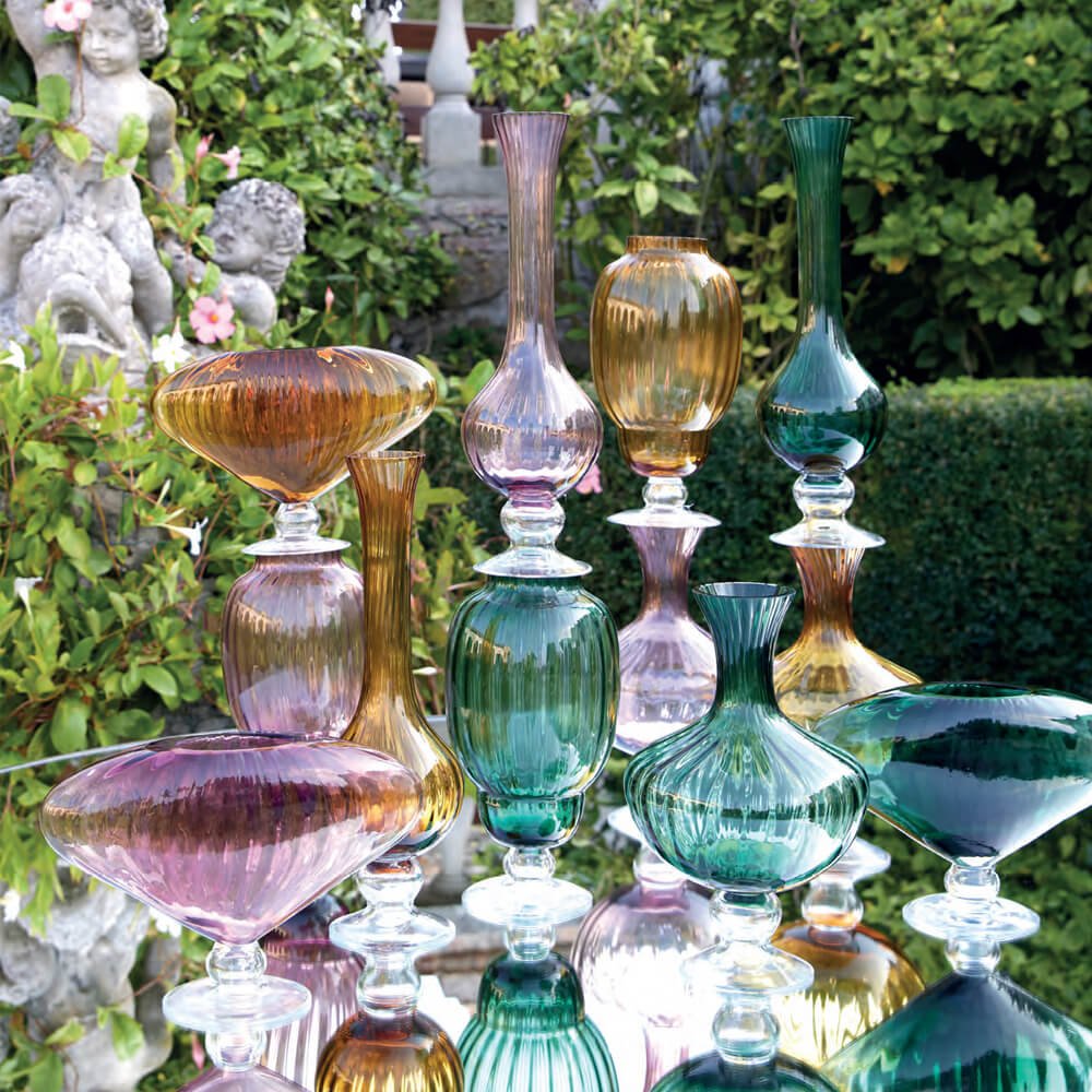 Vaso collolungo vetro righe Rosa Antico H. 40cm EDG - Enzo de Gasperi