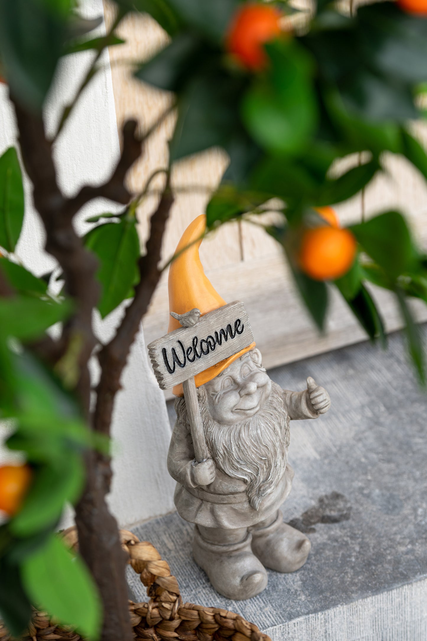 Gnomo Welcome in Resina Grigio con Cappello H. 35,5 cm J-Line by Jolipa