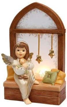 Figurina Angioletto "Quando Fuori Nevica" con Portacandele in Porcellana H. 20 cm Goebel