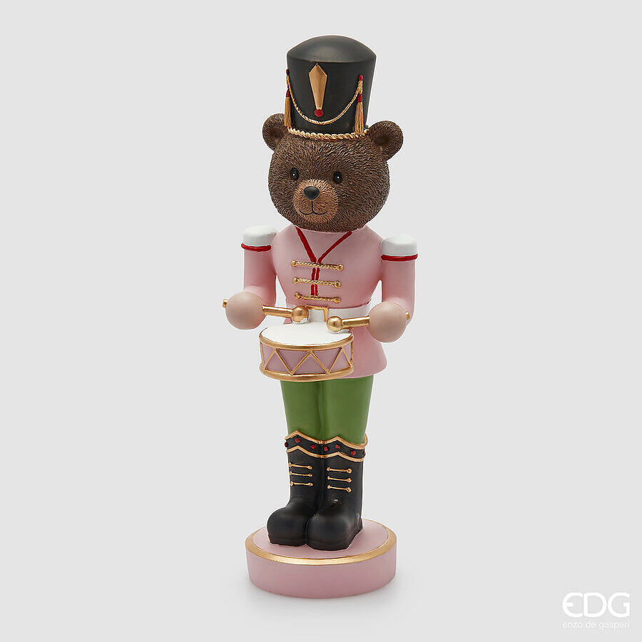 Orso Soldatino con Tamburo H. 40 cm Decorazione Natalizia EDG Enzo De Gasperi