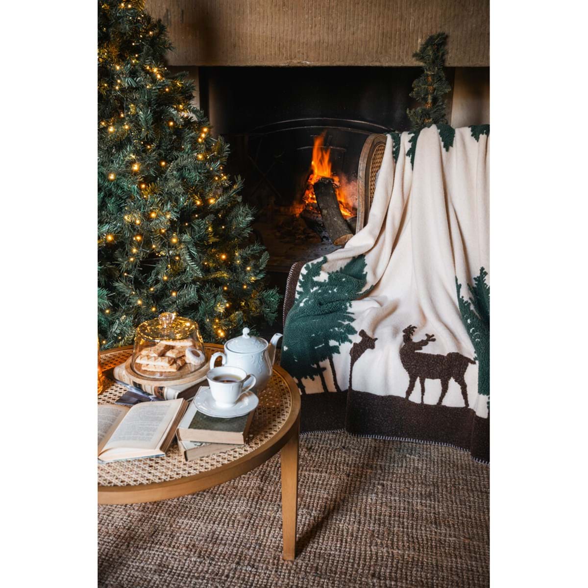 Plaid sherpa fantasia Collezione Silenzio Alpino 140X170 cm. BLANC MARICLO'