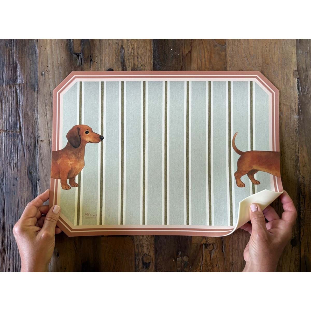Tovaglietta in Vinile "Funny Animals" con Bassotto su Sfondo a Righe 48x30 cm Blanc Mariclò