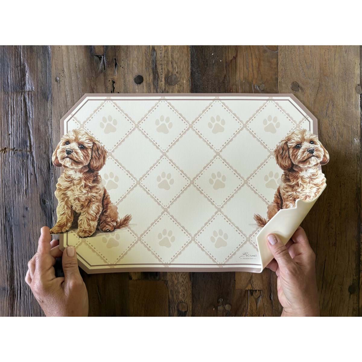 Tovaglietta in Vinile "Funny Animals" con Cucciolo Beige su Sfondo Crema 48x30 cm Blanc Mariclò