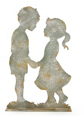 Sagoma Coppia Bambini in Metallo da Appoggio Nuvole di Stoffa