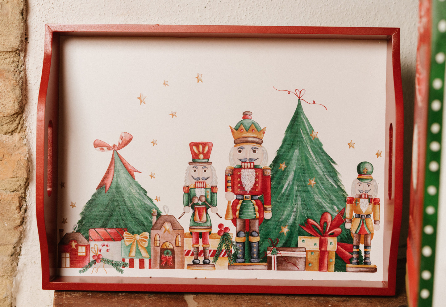 Vassoio Rettangolare in Legno Christmas Carol 40x30x8 cm Nuvole di Stoffa