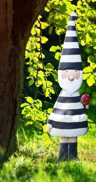 Gnomo da Giardino in Metallo Bianco e Nero con Fungo BADEN Collection