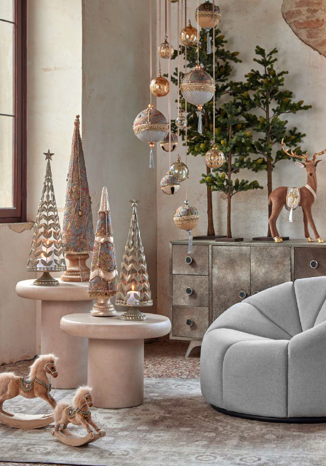 Decoro Pino in Metallo a Foglie Light Grey H. 66,5 cm EDG Enzo De Gasperi