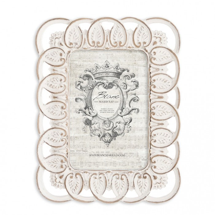 Portafoto in Resina Effetto Anticato con Decori in Rilievo 17×22 cm Blanc Mariclò