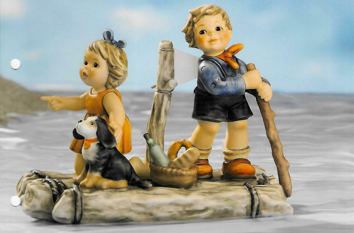 Figurina Summer Adventure - Avventura Estiva Serie Wonder of Childhood Edizione 2002 Hummel in Porcellana con Base in Legno Goebel