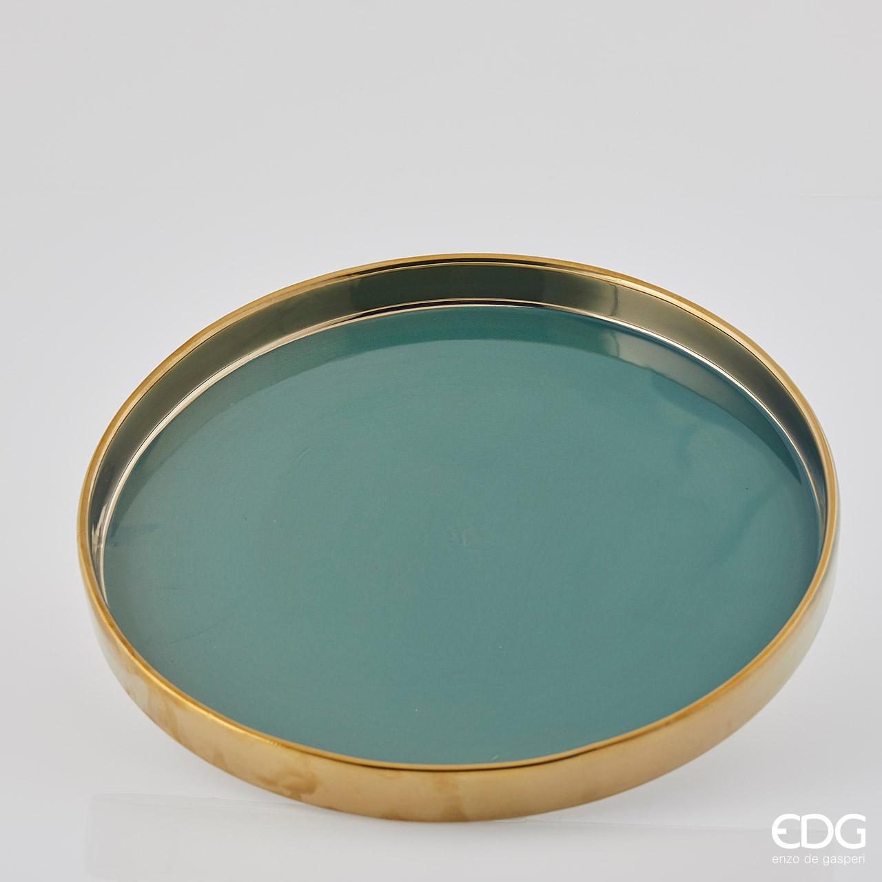 Piatto Decorativo in Ceramica Verde con Bordo Oro EDG Enzo De Gasperi