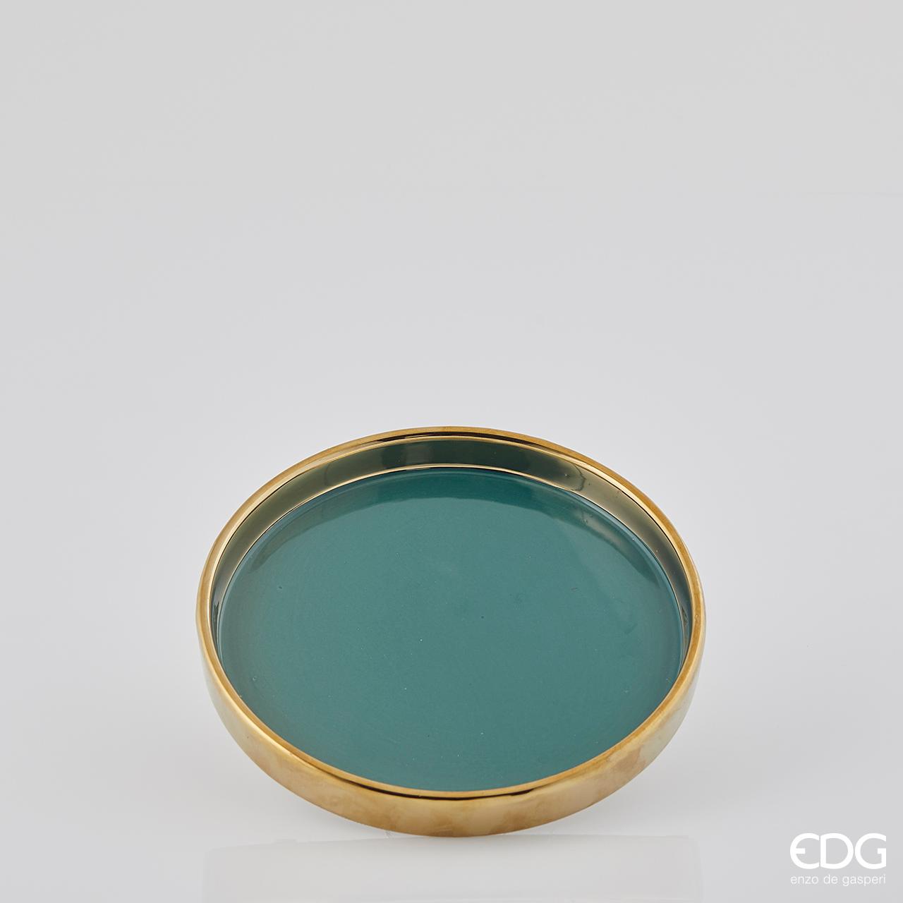 Piatto Decorativo in Ceramica Verde con Bordo Oro EDG Enzo De Gasperi