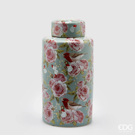 Vaso Ching Rose rotondo con coperchio  H. 40cm EDG - Enzo de Gasperi