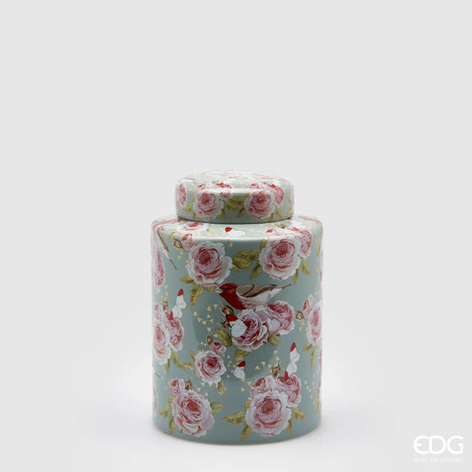 Vaso Ching Rose rotondo con coperchio  H. 28cm EDG - Enzo de Gasperi