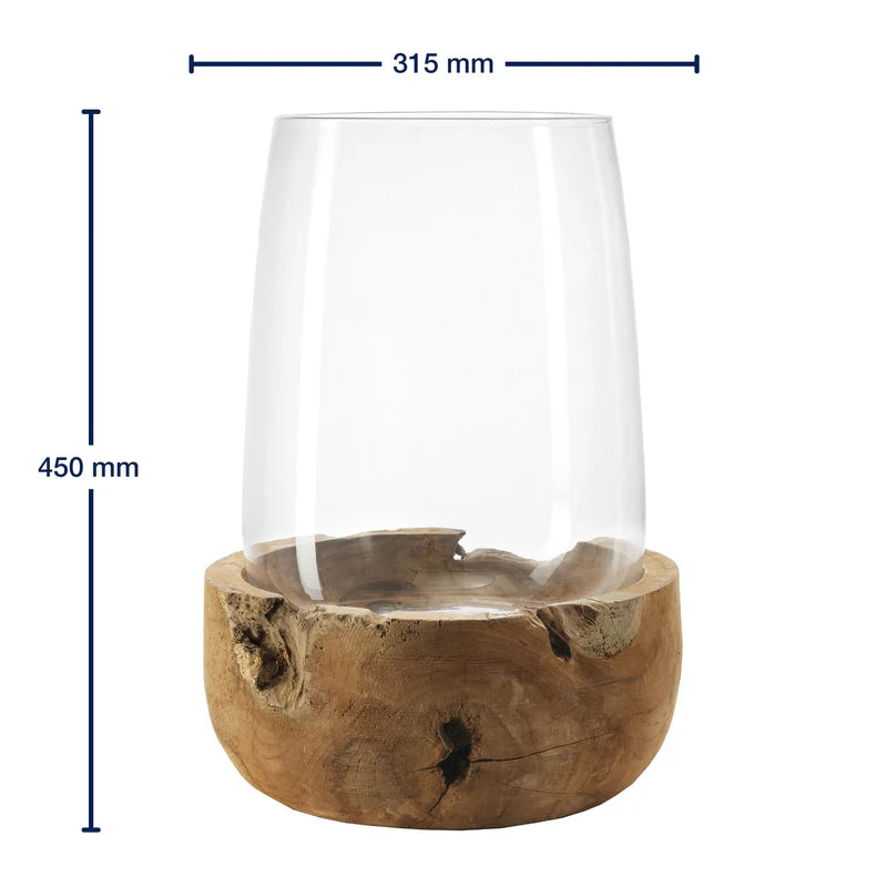 Lanterna Terra con base in legno teak Leonardo