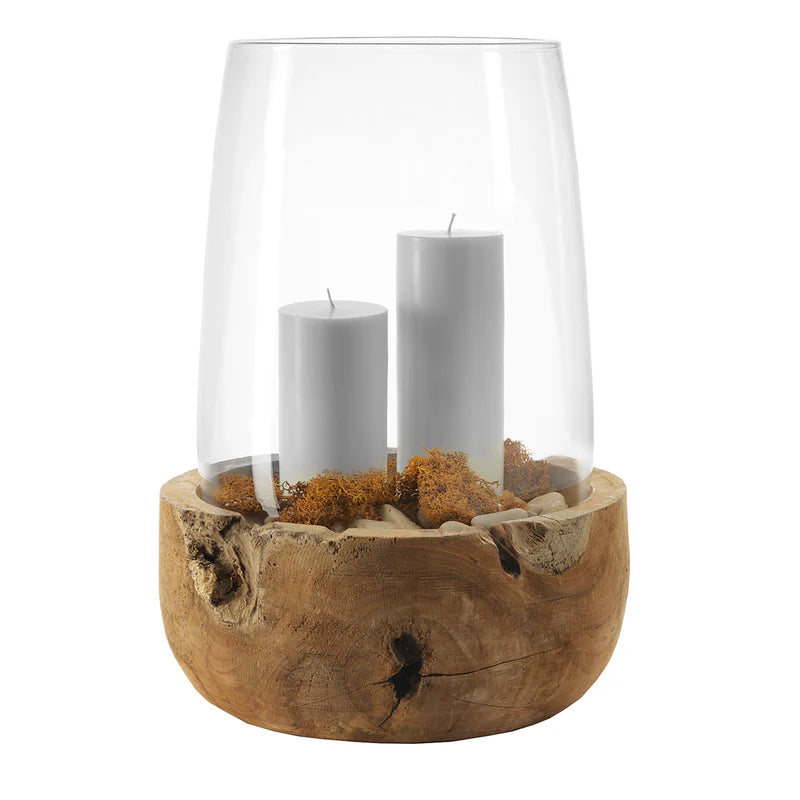 Lanterna Terra con base in legno teak Leonardo