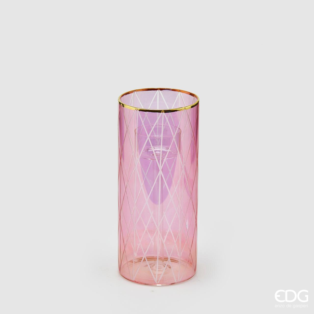 Porta candele intagli rosa H. 18cm EDG - Enzo De Gasperi