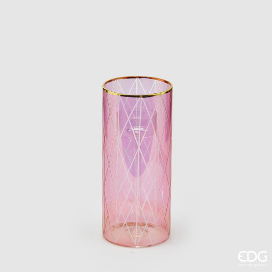 Porta candele intagli rosa H. 18cm EDG - Enzo De Gasperi