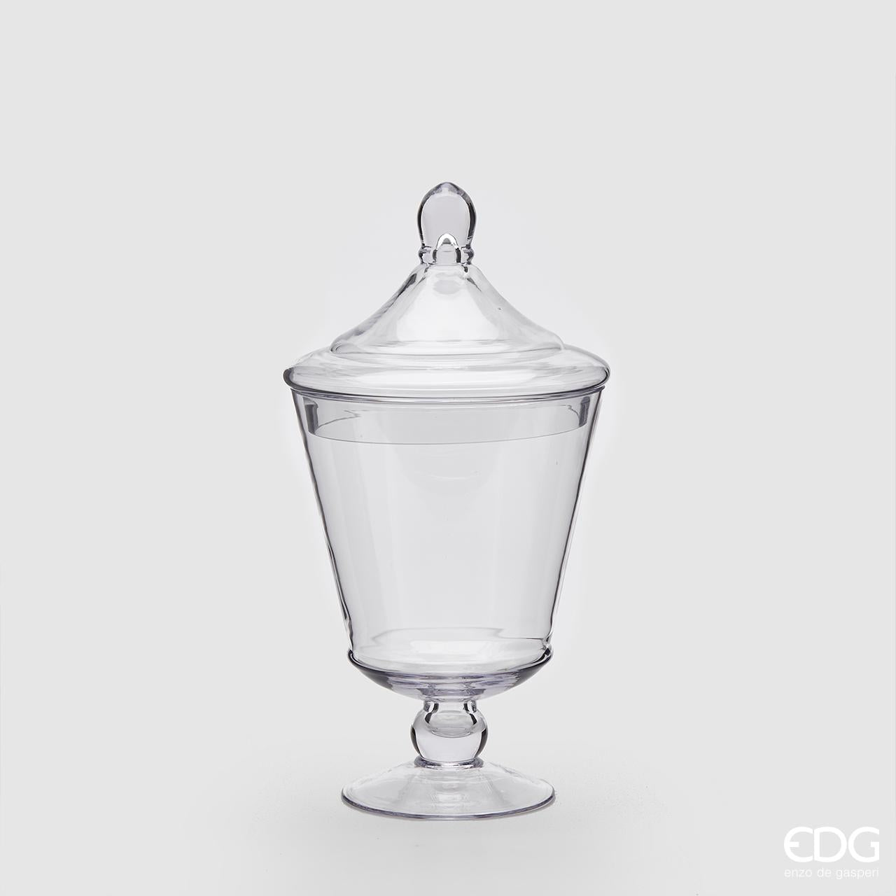 Contenitore svasato in vetro con coperchio H. 40 cm.  EDG Enzo De Gasperi