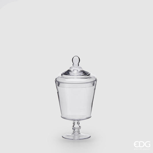 Contenitore svasato in vetro con coperchio H. 31 cm.  EDG Enzo De Gasperi