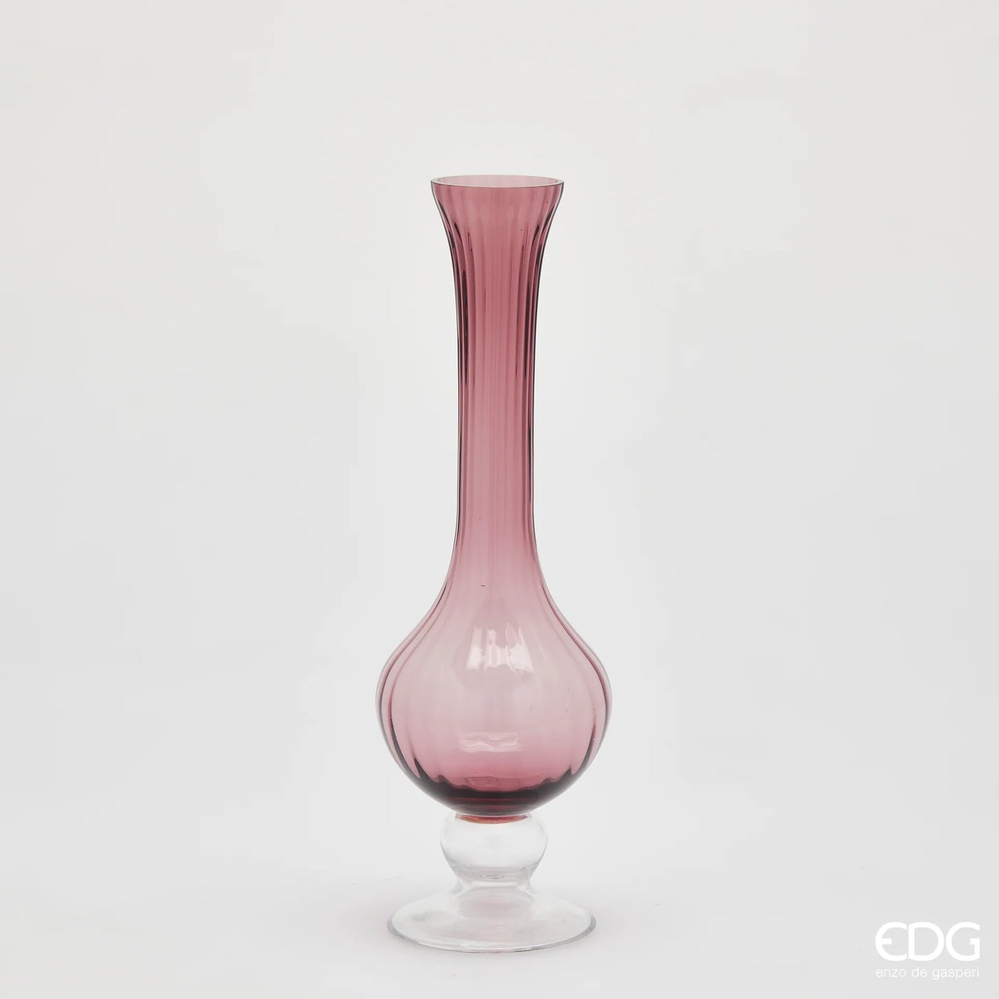 Vaso collolungo vetro righe Rosa Antico  H. 40cm EDG - Enzo de Gasperi