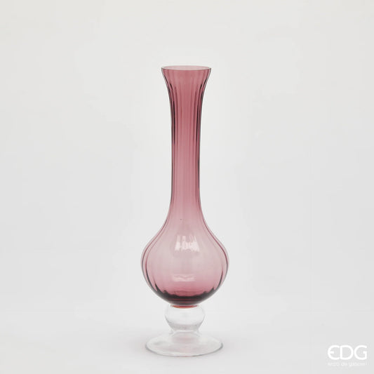 Vaso collolungo vetro righe Rosa Antico  H. 40cm EDG - Enzo de Gasperi