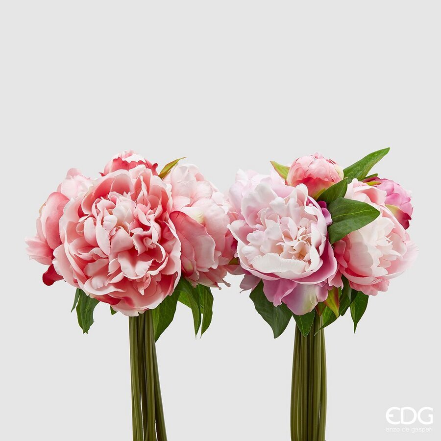 Bouquet di Peonia Artificiale con Bocciolo 9 Fiori Fucsia in PVC EDG Enzo De Gasperi