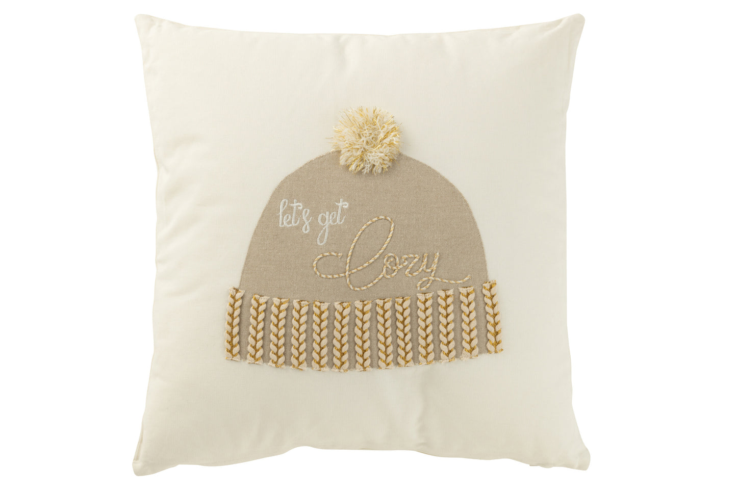 Cuscino in Cotone con Ricamo Berretto Let's Get Cozy 45x45 cm J-Line by Jolipa