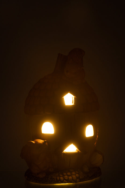 Casa Ghianda con Scoiattoli e Luce LED H. 35,5 cm J-Line by Jolipa