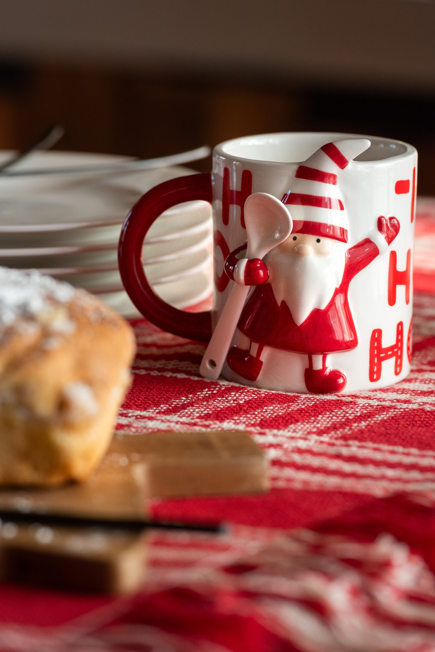 Mug Babbo Natale con Cucchiaino in Ceramica H. 11,5 cm J-Line by Jolipa