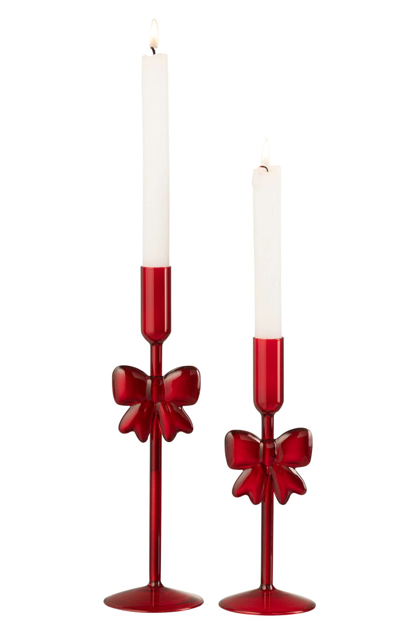 Set 2 Candelieri in Vetro Rosso Scuro con Fiocco H. 27,5 e 23 cm J-Line by Jolipa