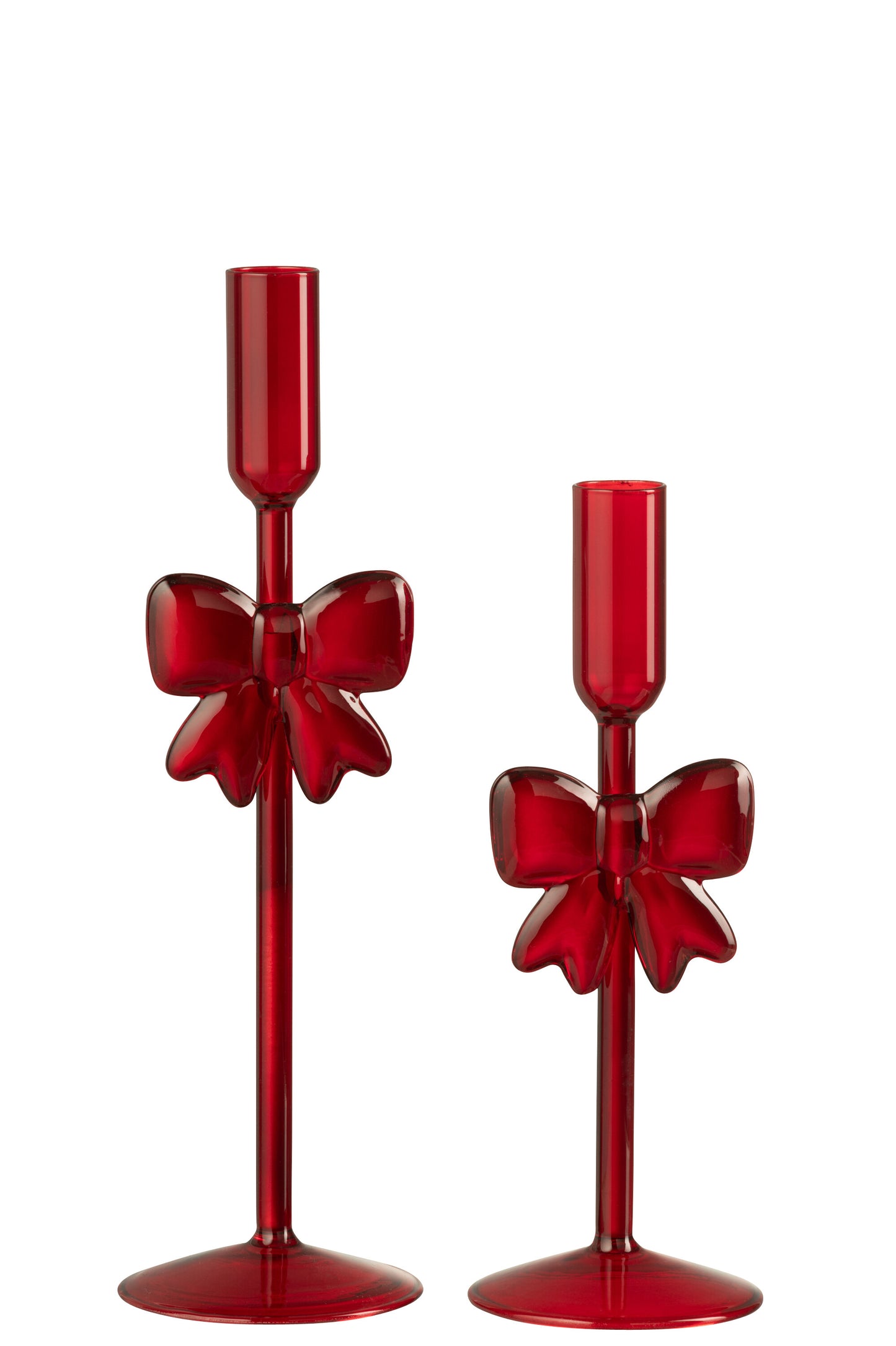 Set 2 Candelieri in Vetro Rosso Scuro con Fiocco H. 27,5 e 23 cm J-Line by Jolipa