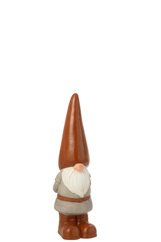Gnomo da Giardino con Cappello Lungo in Resina H. 61 cm Marrone J-Line by Jolipa