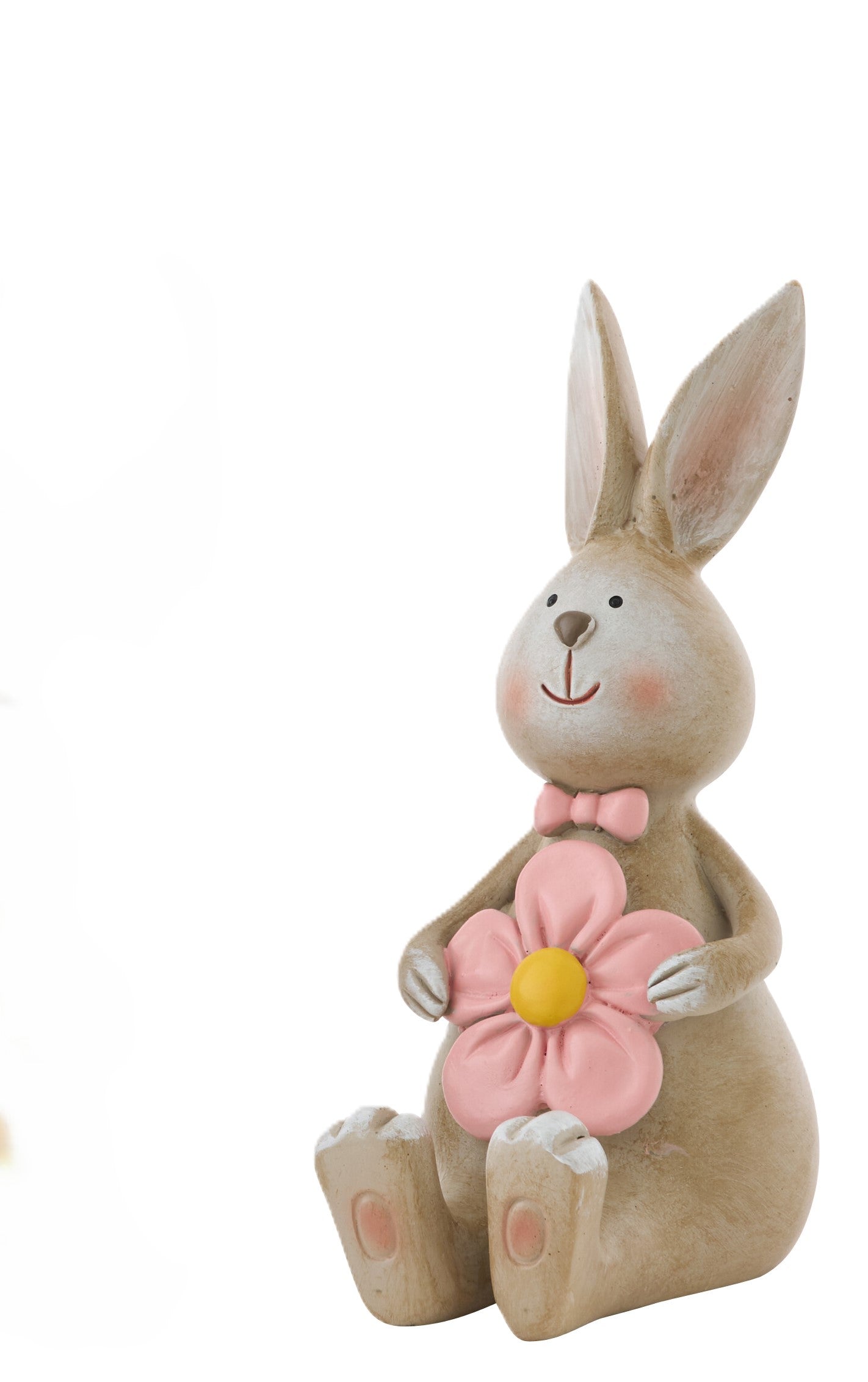 Coniglio con fiore rosa poliresina h. 15 cm. - J LINE by JOLIPA