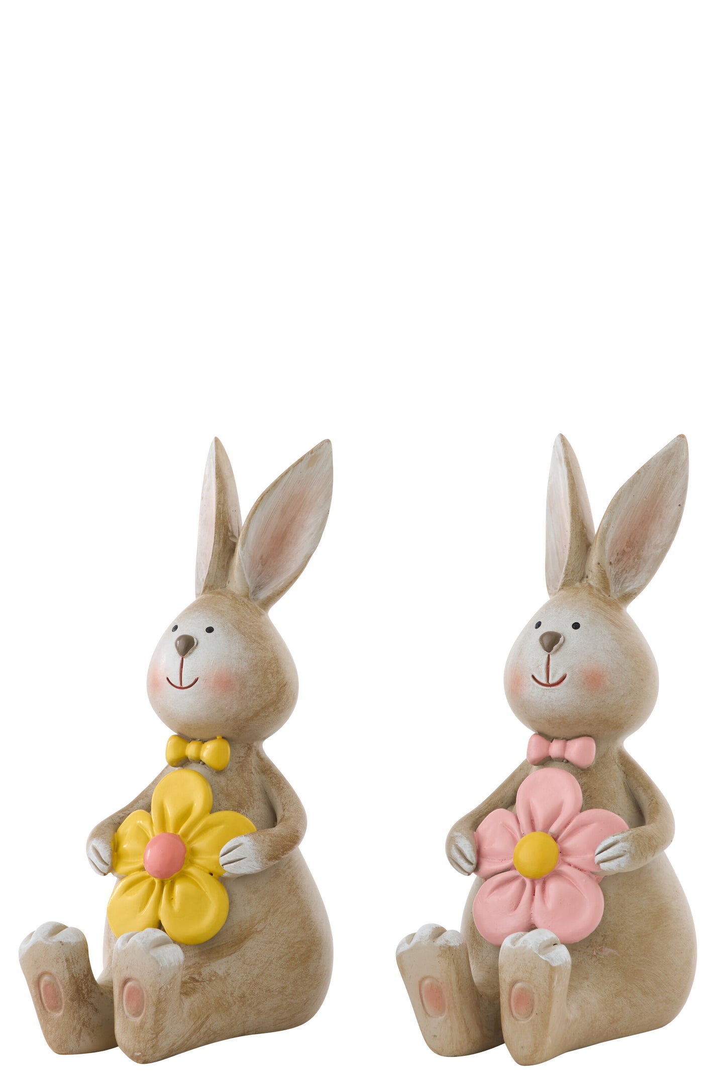 Coniglio con fiore rosa poliresina h. 15 cm. - J LINE by JOLIPA
