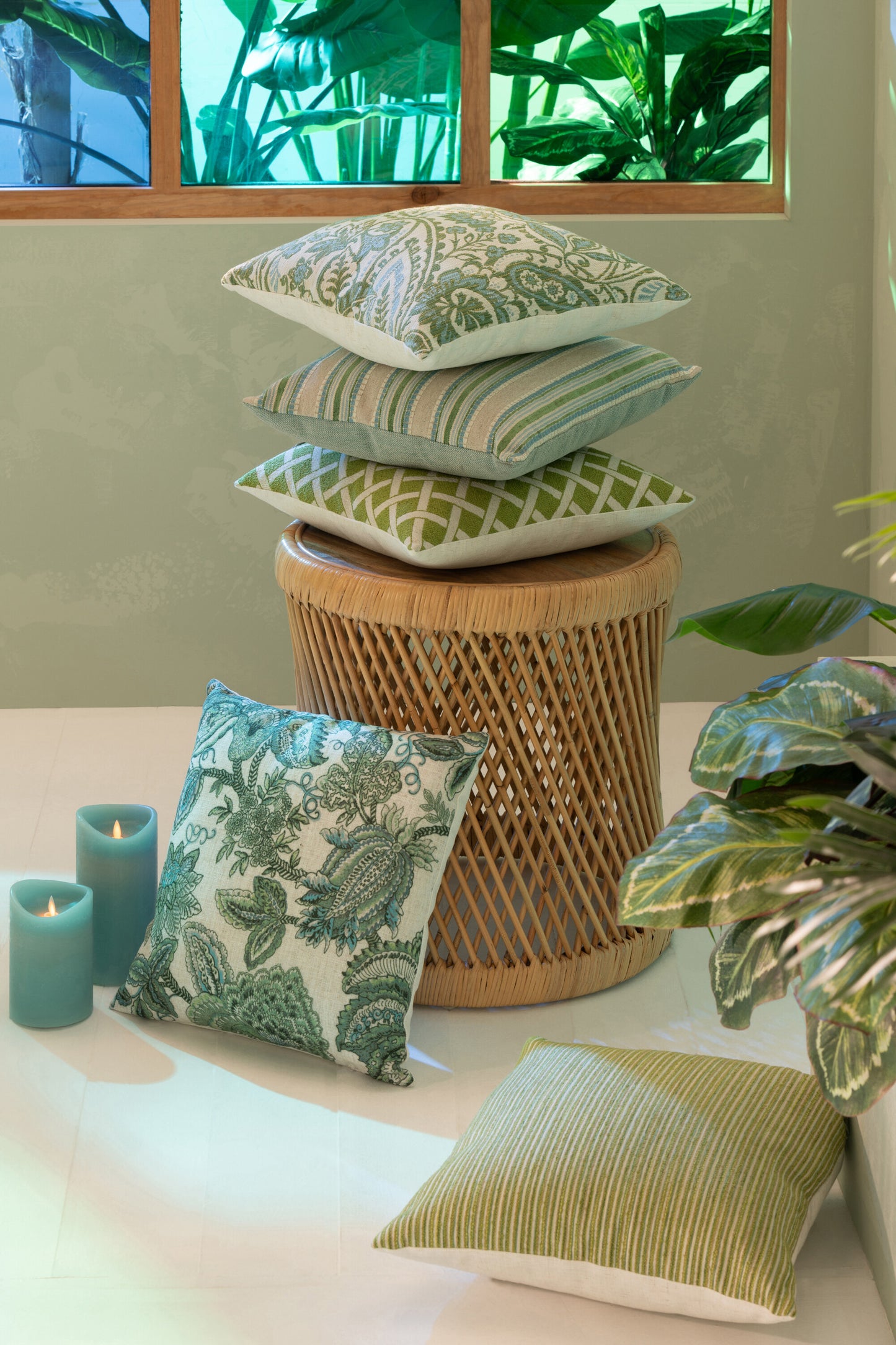 Cuscino 45x45 fantasia verde/blu chiaro - J LINE by JOLIPA