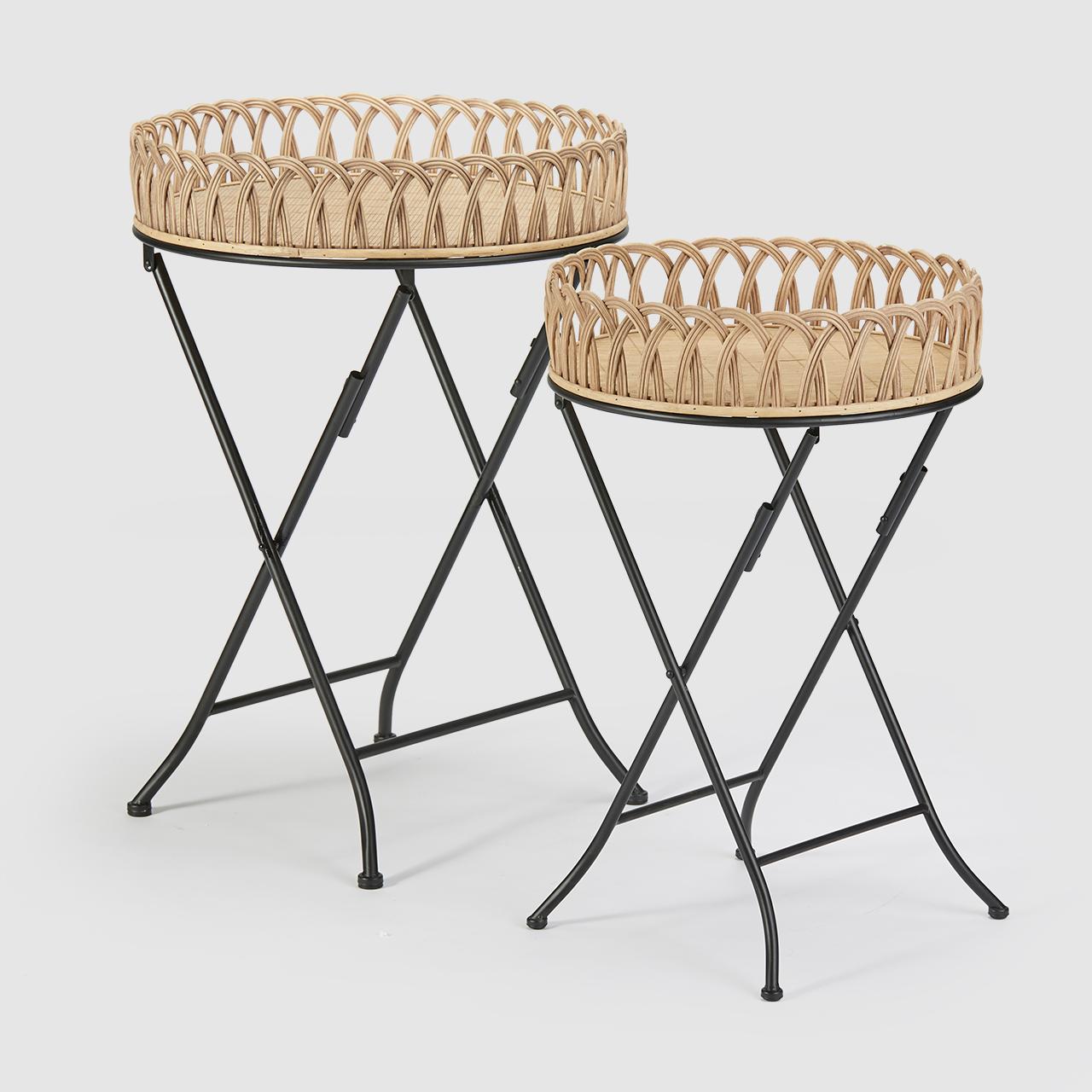 Tavolino Rotondo in Bamboo con Base in Metallo EDG Enzo De Gasperi