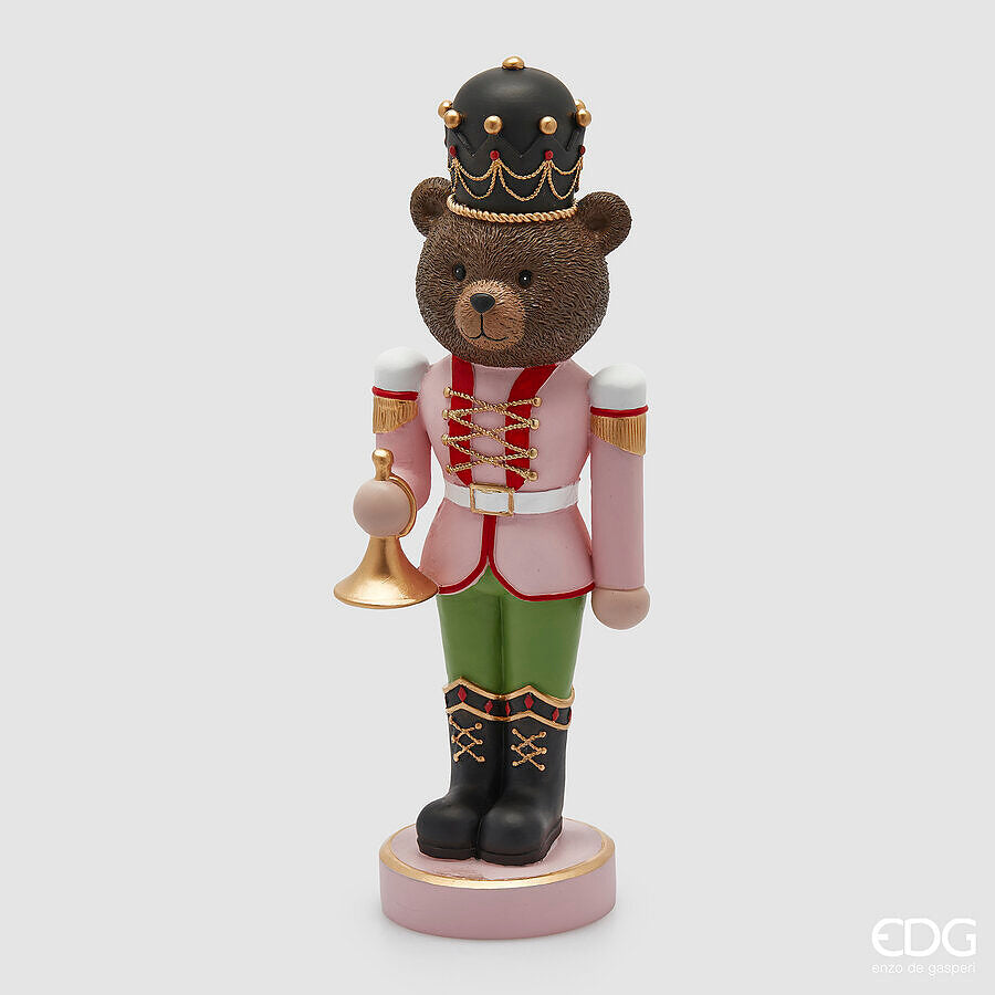 Orso Soldatino con Tromba H. 40 cm Decorazione Natalizia EDG Enzo De Gasperi