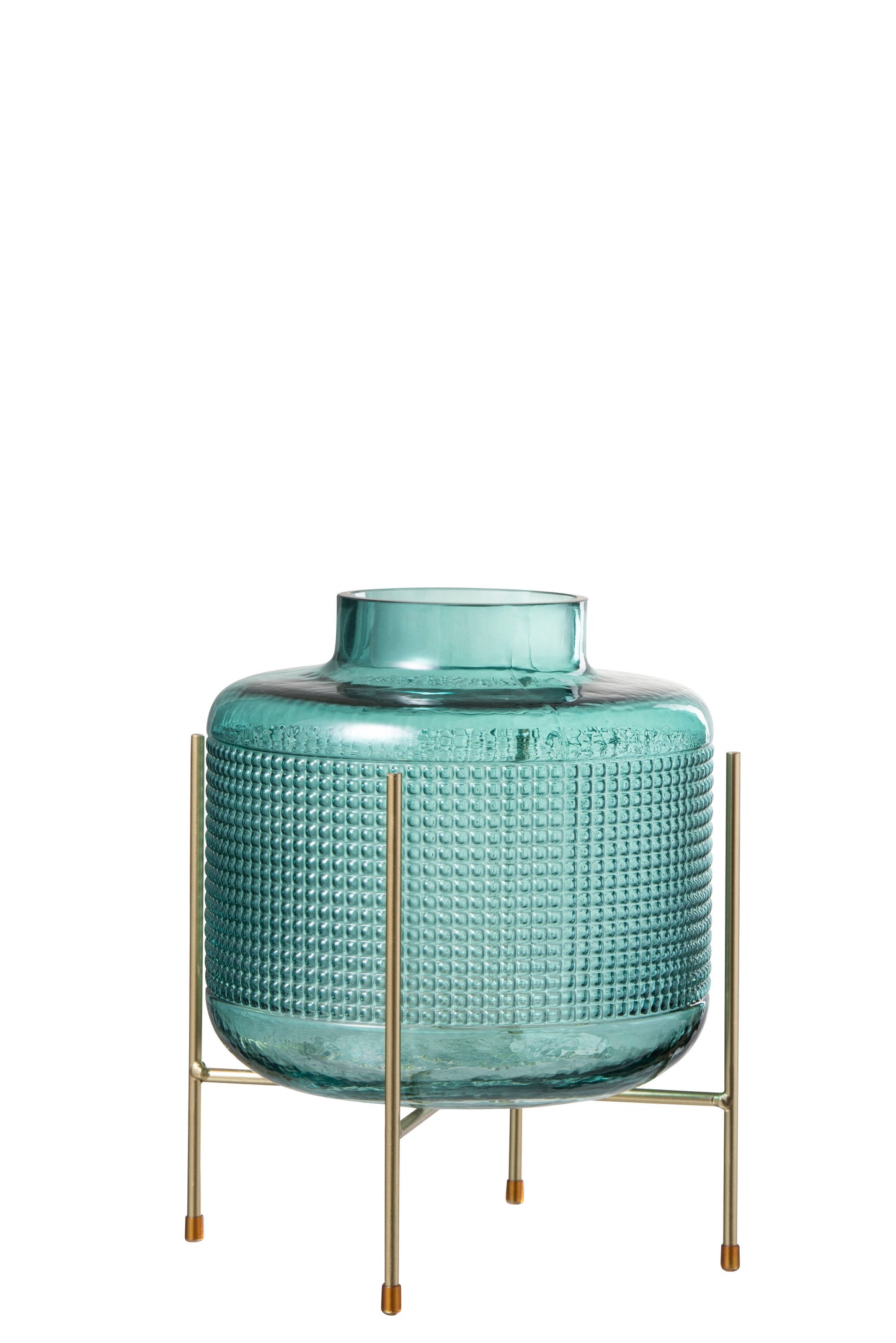 Vaso in Vetro Verde Acqua con Piede in Metallo Dorato H. 27 cm J-Line by Jolipa