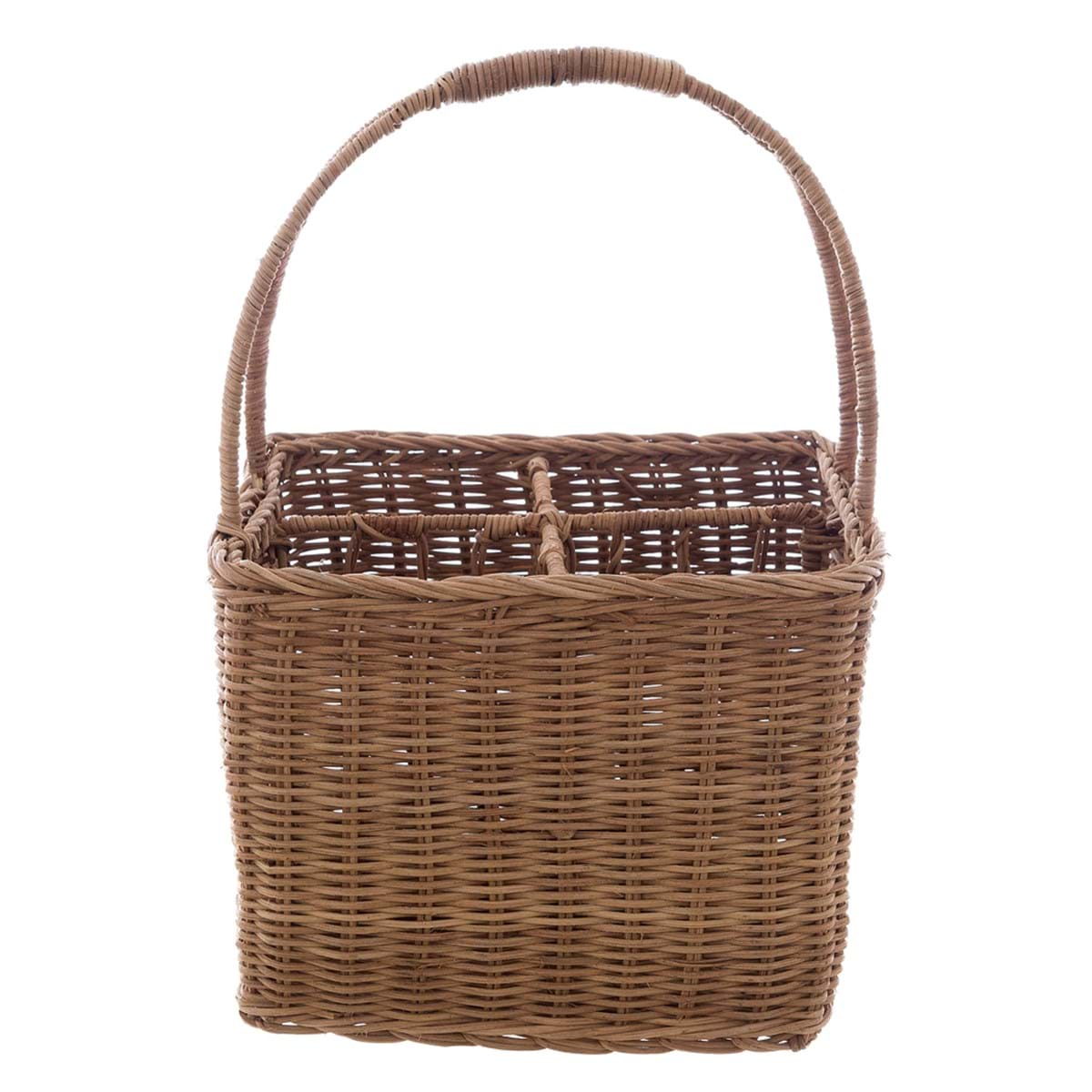 Cestino Porta Bottiglie in Rattan Quadrato con Manici 25×25×38 cm Blanc Mariclò