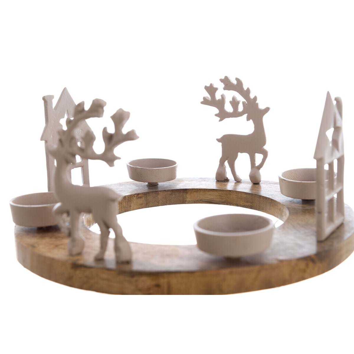 Porta candele tondo con renne BLAN MARICLÒ