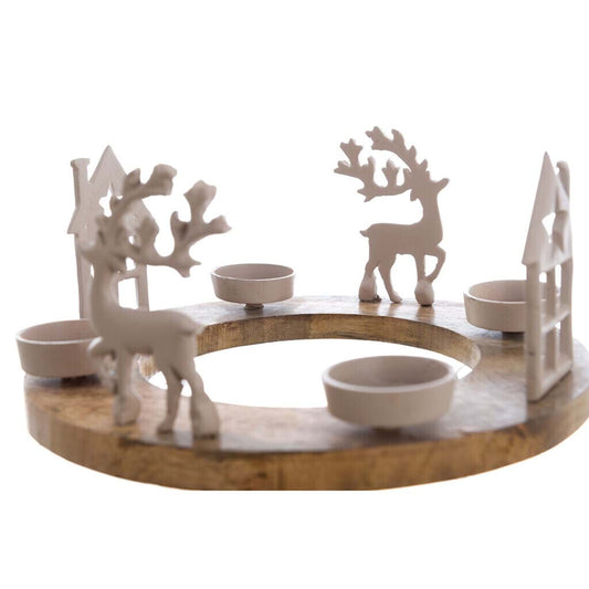 Porta candele tondo con renne BLAN MARICLÒ