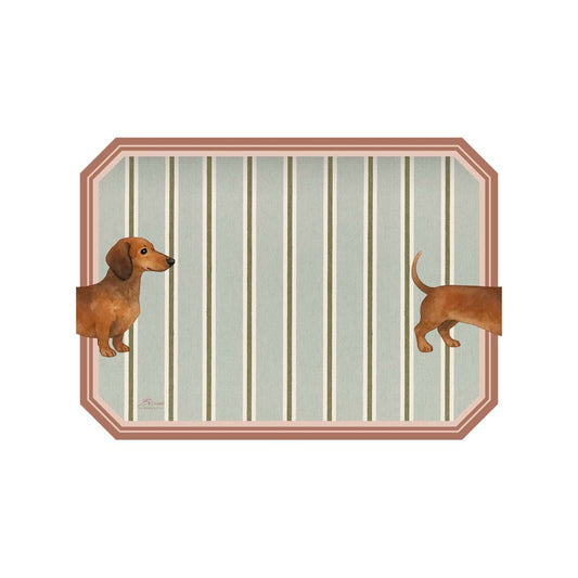 Tovaglietta in Vinile "Funny Animals" con Bassotto su Sfondo a Righe 48x30 cm Blanc Mariclò
