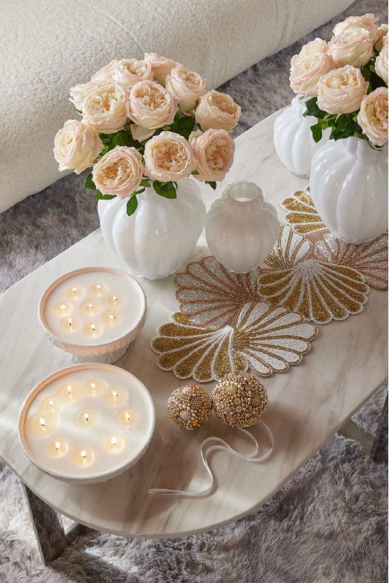 Runner Natalizio Conchiglie in Tessuto Vetro Rose Gold 30×90 cm EDG Enzo De Gasperi