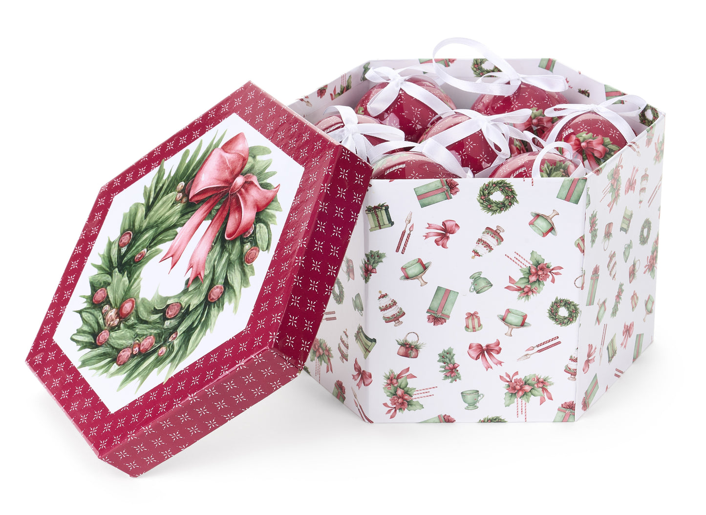 Scatola esagonale con palline "Storia di Natale" NUVOLE DI STOFFA