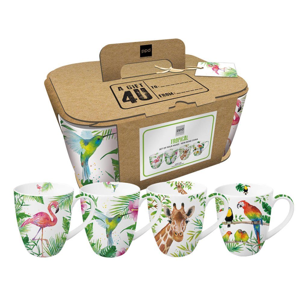 Set 4 Mug Tropical in Porcellana New Bone China 350 ml PPD