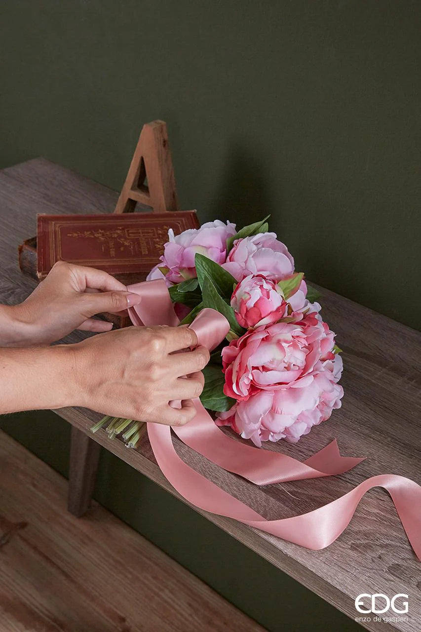 Bouquet di Peonia Artificiale con Bocciolo 9 Fiori Fucsia in PVC EDG Enzo De Gasperi