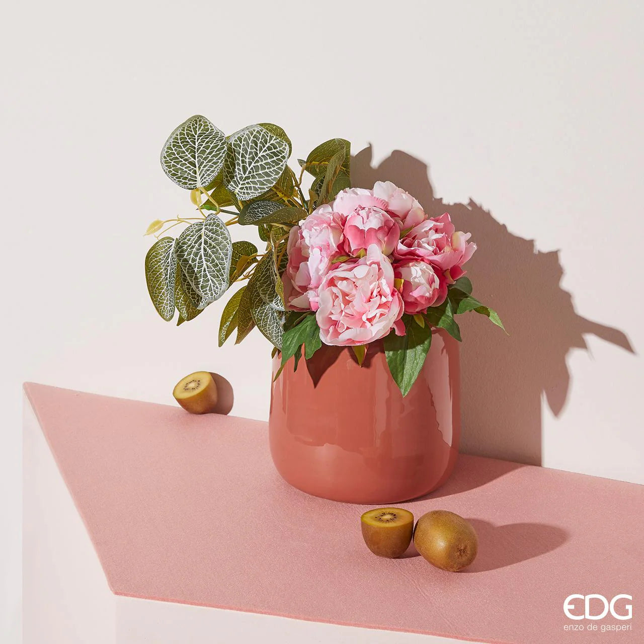 Bouquet di Peonia Artificiale con Bocciolo 9 Fiori Fucsia in PVC EDG Enzo De Gasperi