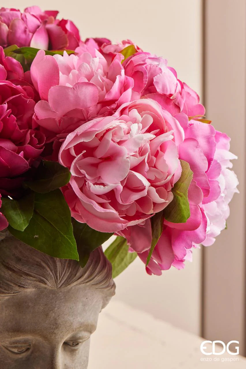 Bouquet di Peonia Artificiale con Bocciolo 9 Fiori Fucsia in PVC EDG Enzo De Gasperi
